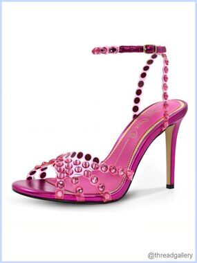 Rhinestone Strappy Stiletto Heeled Sandals Clear PVC Buckle Dressy Prom